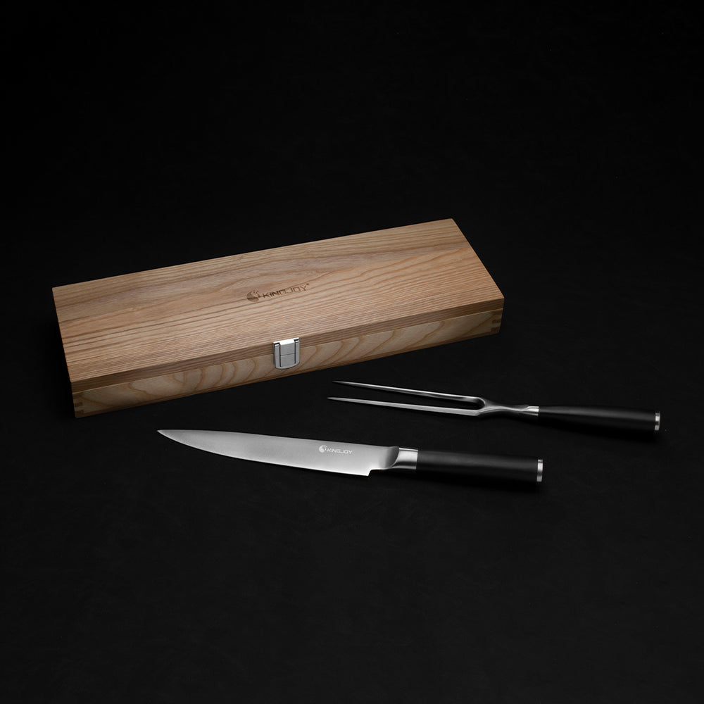 okingjoy|chefs choice|Lee S.Knife Set + Carving Knife and Fork|japanese kitchen knife set|wooden box display
